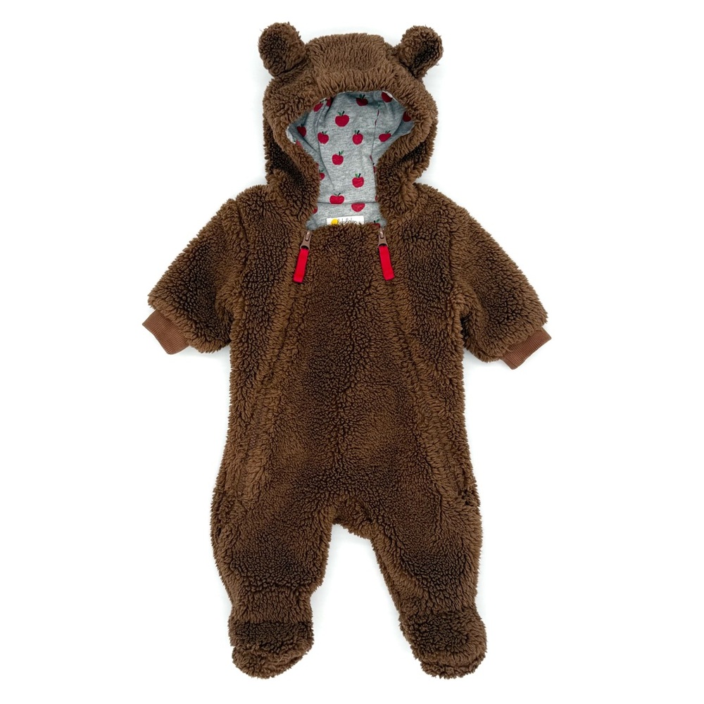 GUC Baby Boden Brown Sherpa Fleece Bear Cosy All-In-One Jumpsuit / Bunting 0-3M